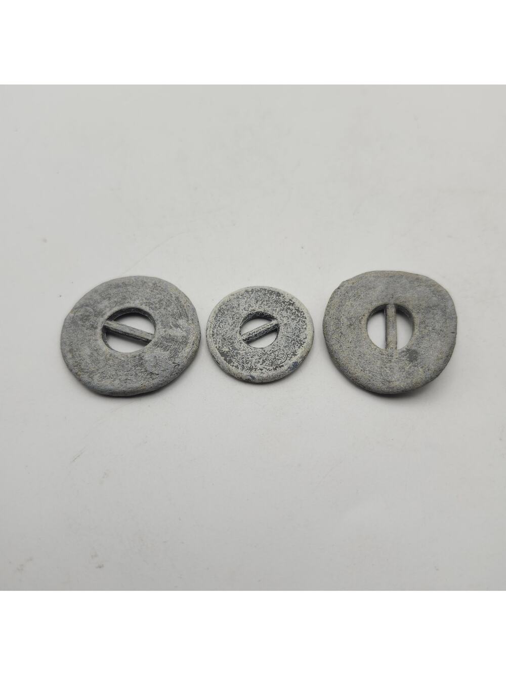 Lot of 3 Vintage Handmade Unglazed Ceramic Buttons Curved Slotted Sew Through